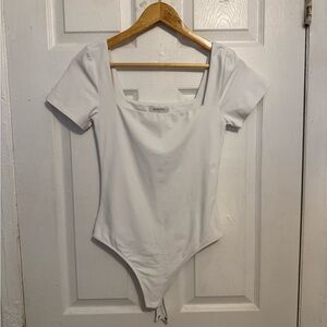 Babaton White Fitted Tie Front Bodysuit